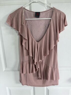 I.Ner Vintage Y2K Pink Sheer Lace Fairycore Romantic Top Large Grunge Indie
